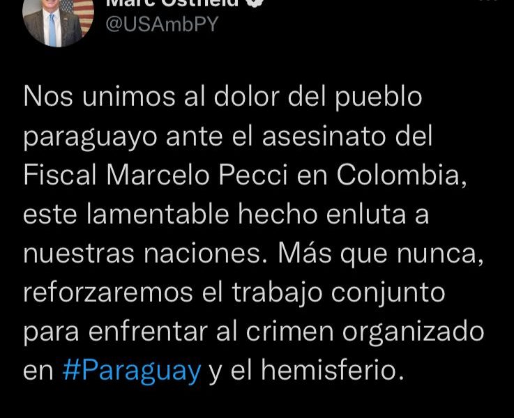 Embajador de EE.UU. en Paraguay lamenta crimen de fiscal